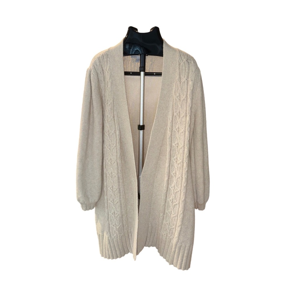 Old Navy Cream Cable Knit Open Front Longline Cardigan Rabbit Hair Blend XL